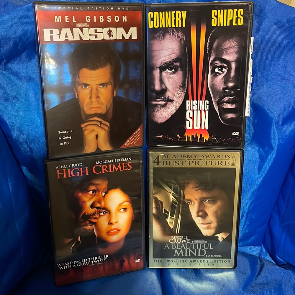 4 DVD’s. “Rising Sun”, “Ransom”, “High Crimes”, “A Beautiful Mind”